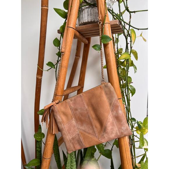 Tan Patchwork Vegan Leather Crossbody - Picture 3 of 7